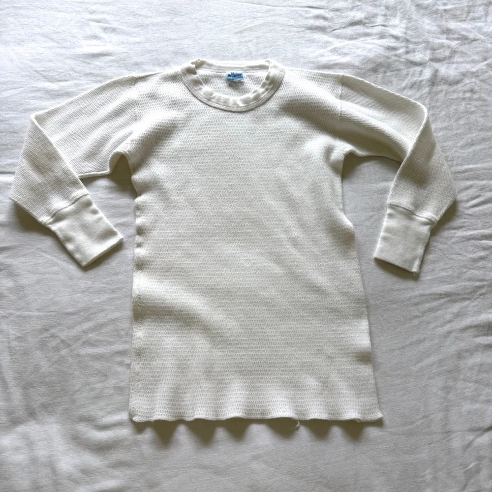 60's Mr. Walker White Waffle Knit Thermal Long Sleeve Undershirt Cotton USA Made